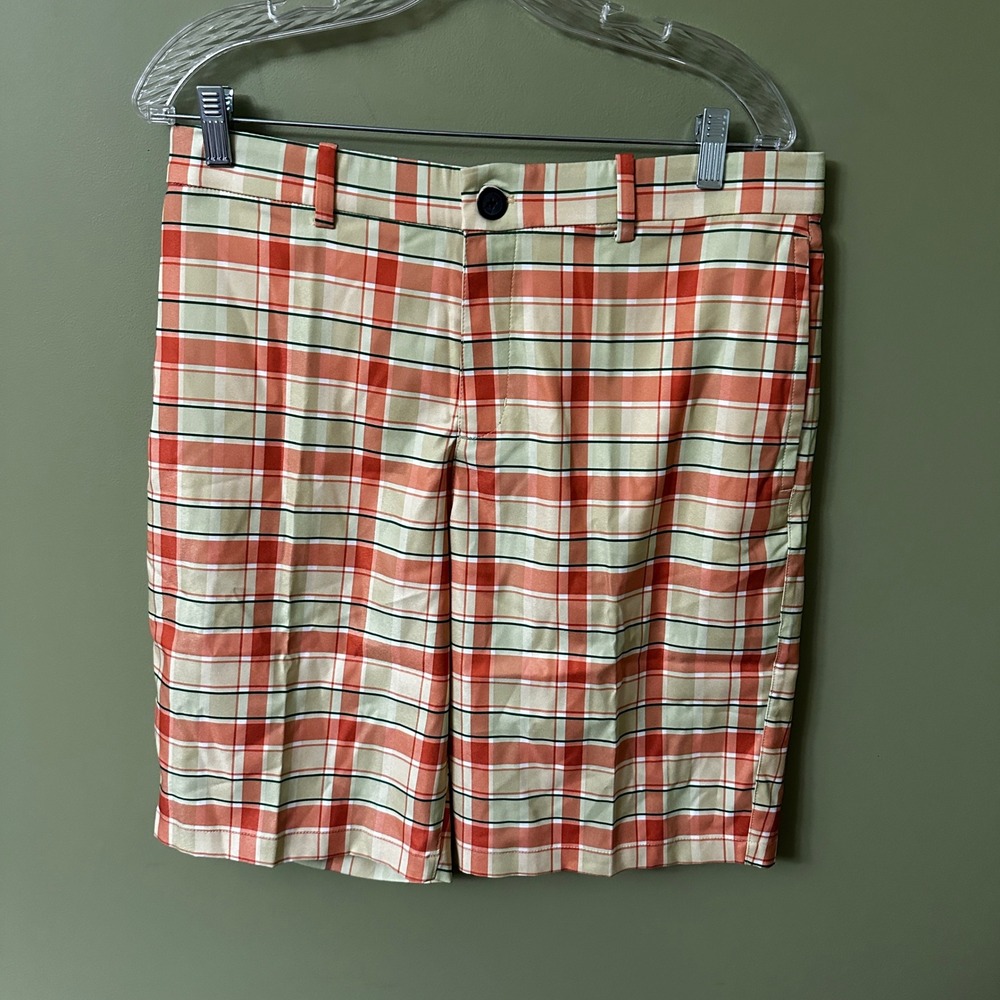 Nike Dri-FIT Flex Golf Shorts Mens Standard Fit‎ Plaid Orange Green Size 32